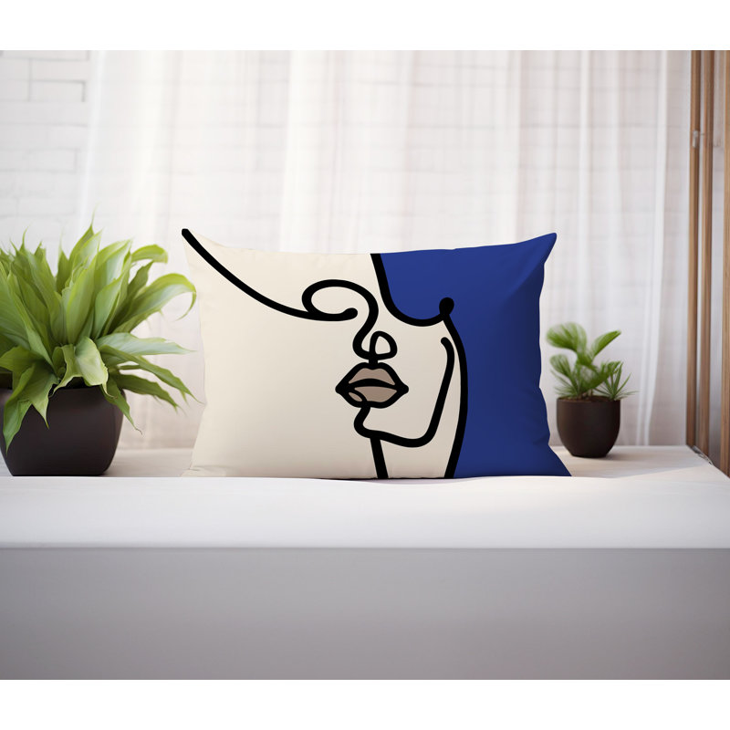 Coussin lombaire réversible intérieur / extérieur Jai Abstract, H 18 po x l 25 po, Marine