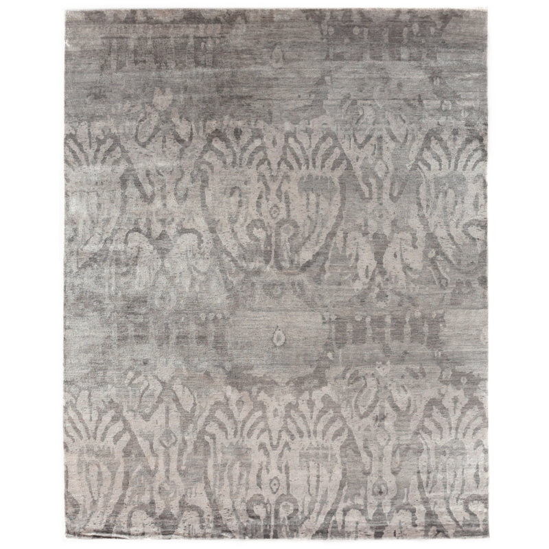 Antique'd Silk Damask Area Rug, Rectangle 6' x 9'