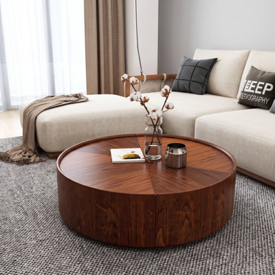 MosaicRing Modern Handcrafted Round Coffee Cocktail Table with Iron Ring Base and Solid Wood Relief