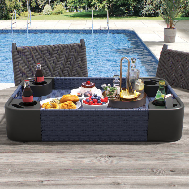 Aluminum Frame Poolside Floating Tray – All - Weather For Drinks, Snacks & Outdoor Hangouts, Blue, 35.4"W x 23.6"D x 6.69"H