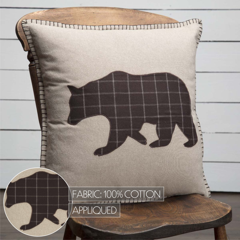 Wyatt 18" Tan and Espresso Cotton Bear Applique Pillow