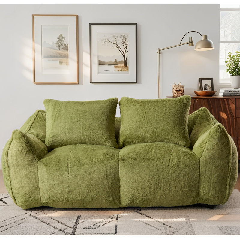 75.2" Giant Bean Bag Couch For Adults - Ultra Soft Rabbit Fabric With Pillows, No Assembly Required​, Green