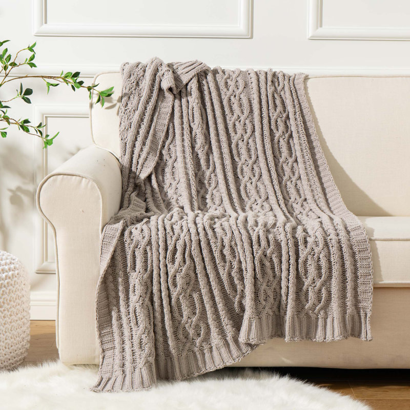  Jeté tricoté en chenille de luxe, 51 x 67 pouces, jeté tricoté pour chaise, jeté texturé décoratif super doux et chaud pour le lit, le canapé et le salon