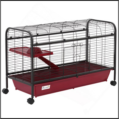 Maison de jeu pour animaux 41 po L 41 po avec cage d'alimentation, roulettes, plateforme, rampe