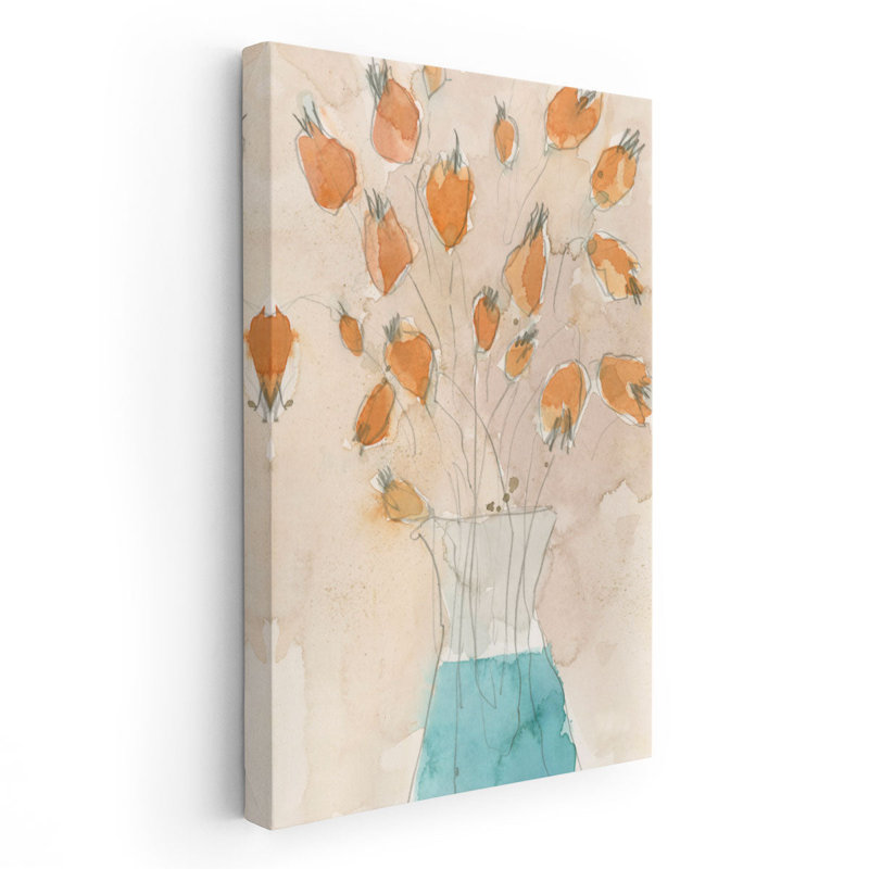 «Poppy Vase II», reproduction d'art sur toile, H 48 po x l 32 po