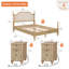 Ensemble de chambre à coucher 3 pièces, cadre de lit plateforme avec tête de lit et ensemble de 2 tables de chevet en rotin avec station de charge, chêne