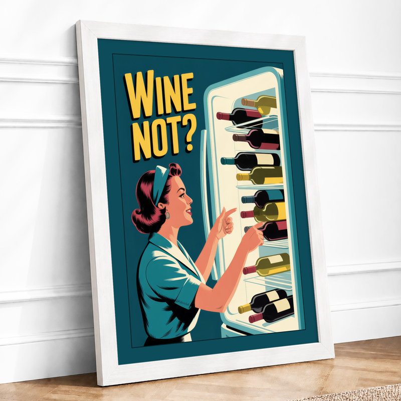 Wine Not Refreshed Retro - Framed Print, A4 - 29.7 x 21.0 cm, White