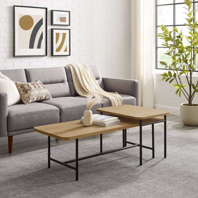2 - Piece Living Room Table Set, Black, Coastal Oak