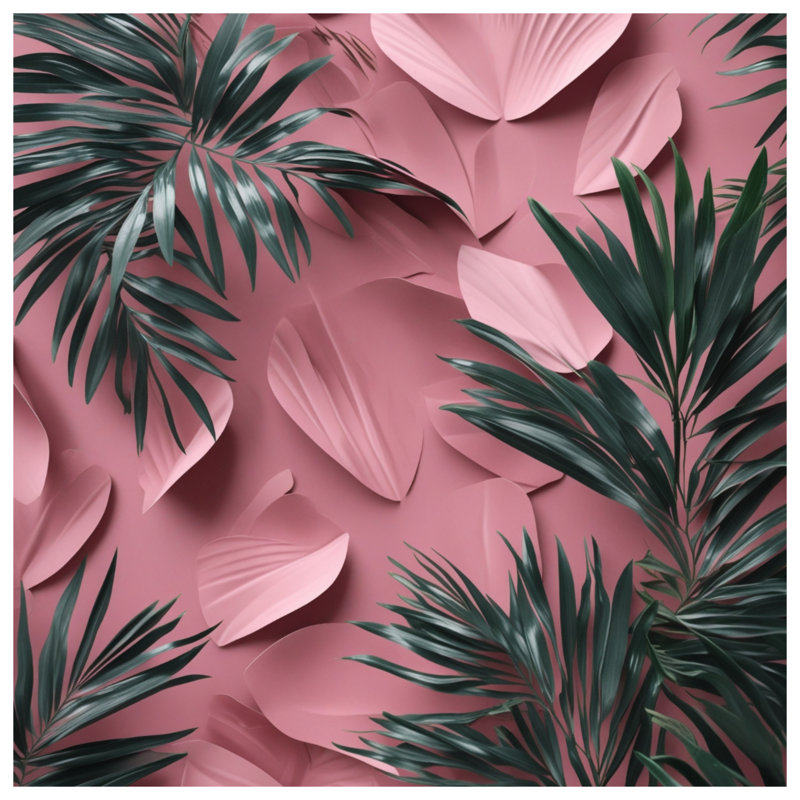 Rideaux de douche roses à feuilles de palmier tropicales extra longs, L 70 po x H 93 po