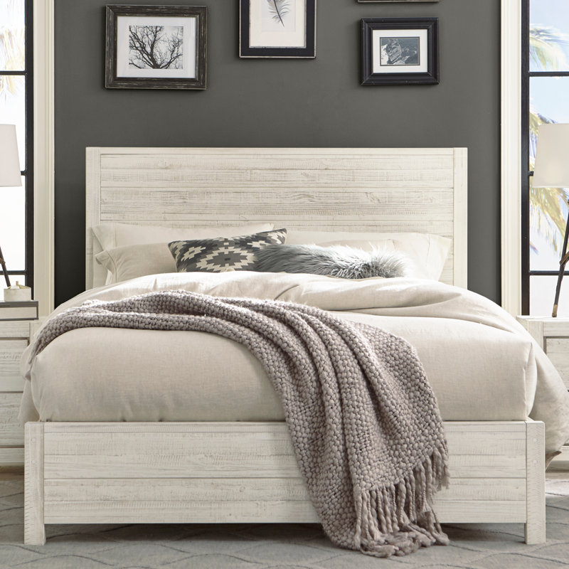 Montauk Solid Wood Bedroom Set, Rustic Off-White, King, 3 Pcs: Bed, 2 Nightstands