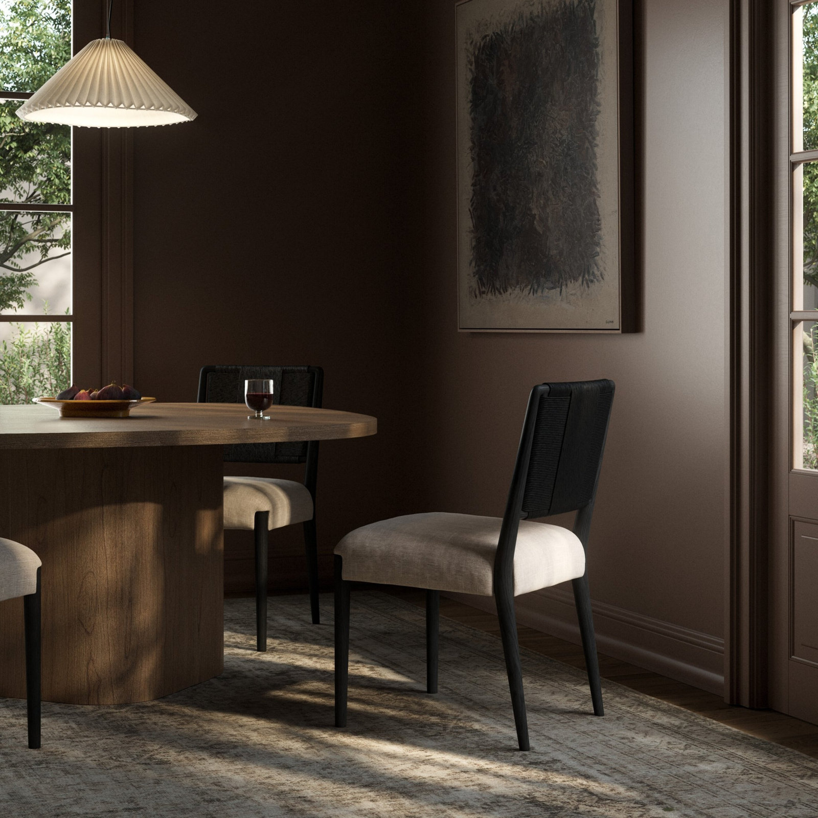 Betha Linen Oak Dining Chair, Black Brushed Ash, Essence Natural