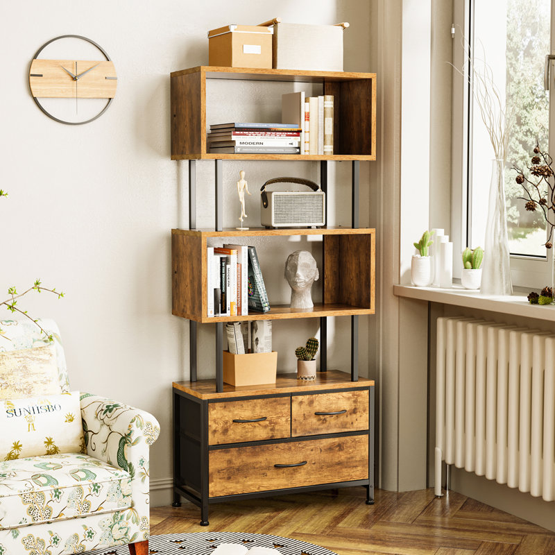 Midhat Geometric Storage Bookcase with 3 Drawer