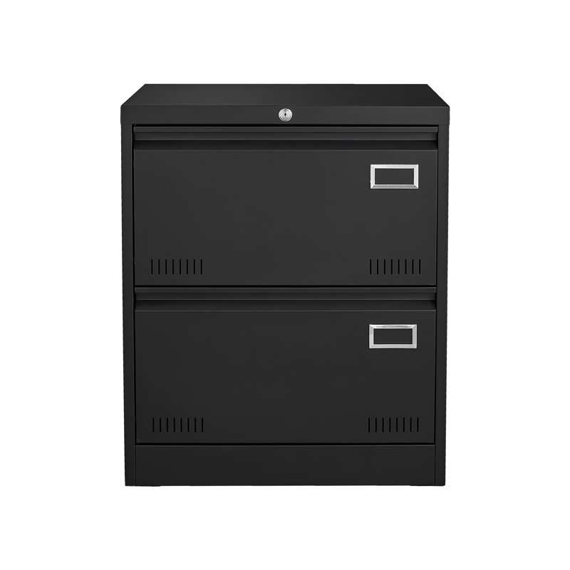 Classeur verrouillable en métal à usage de bureau - 2 tiroirs, noir, tiroirs élargis