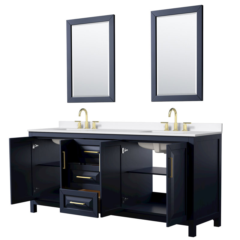 Daria 80 in. with Mirror Vanity, Giotto Quartz, Blue, Brushed Gold