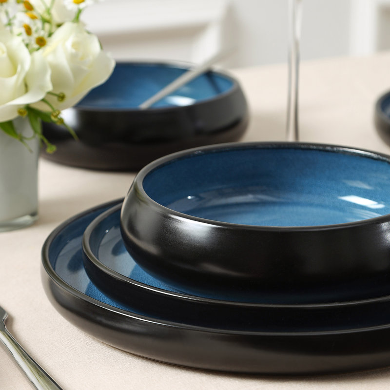 Stone Lain Lagoon 12-Piece Dinnerware Set Stoneware, Blue