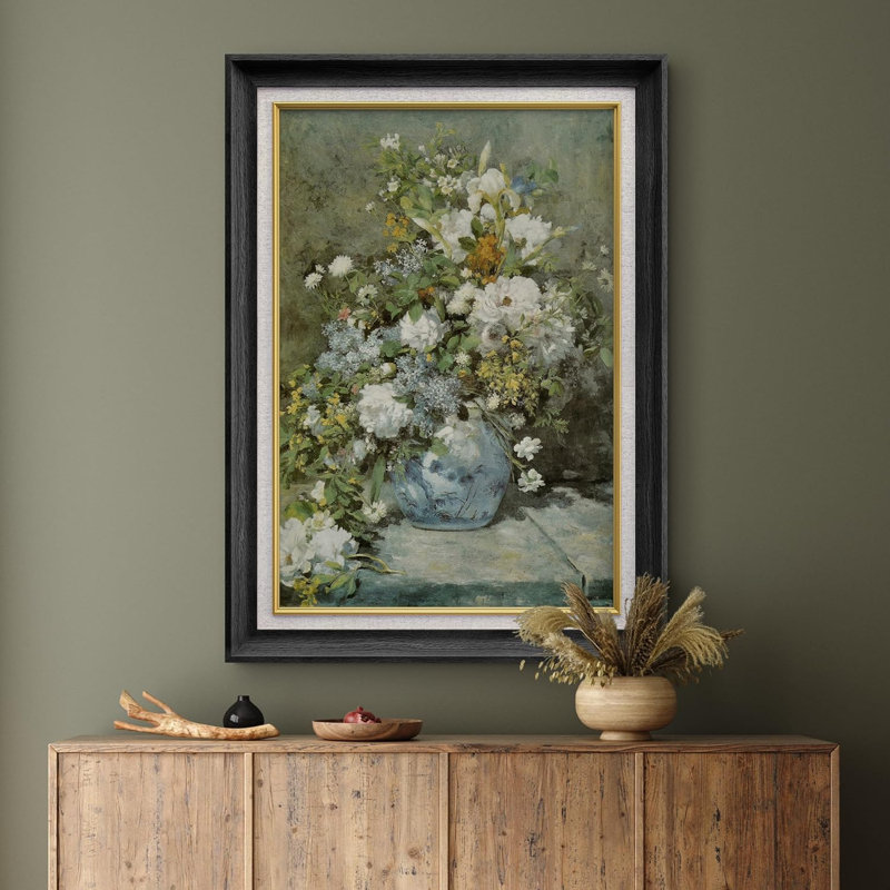 «Rustic Flower Bouquet In Vase», peinture sur toile à cadre unique, Noir