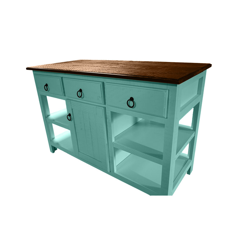 Îlot de cuisine en bois massif 60 po Rustic, Fiesta turquoise