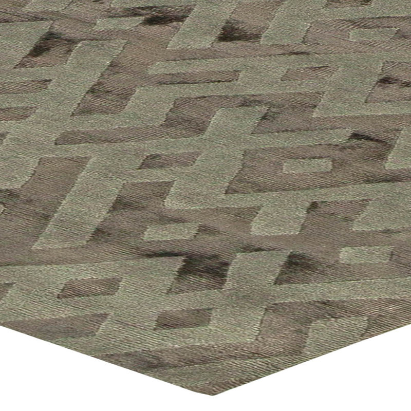 Tapis beige en soie fait à la main à motif abstrait 8 pi x 10 pi Modern