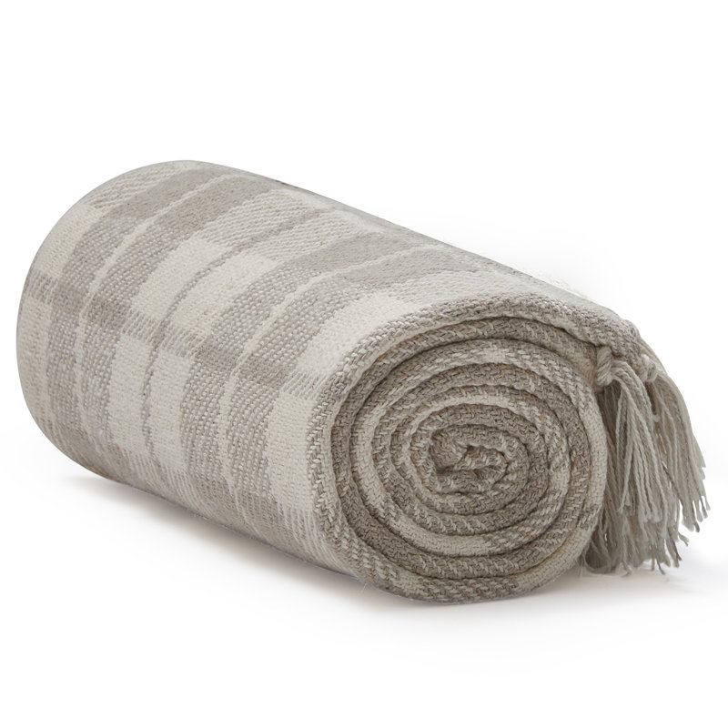 Jeté rayé ou à carreaux 100% coton 50 x 60 avec franges - idéal pour un lit, un canapé ou une chaise, Carreaux