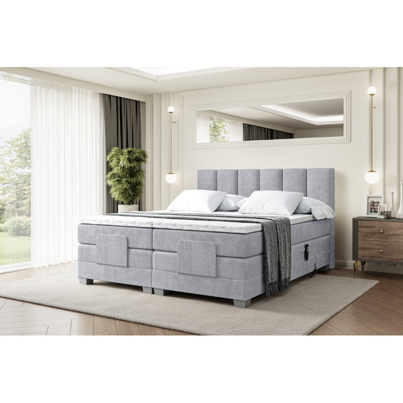 Hatchell Pocket Spring Mattress Divan Bed Base, 160cm W x 200cm L, Light gray