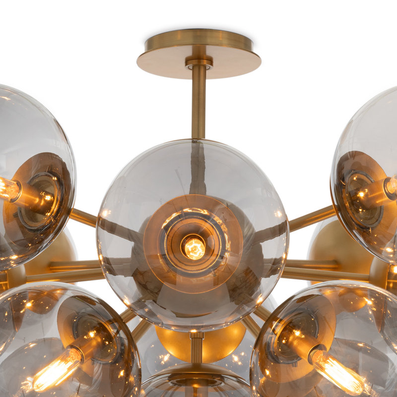 Shine Flush Mount (Natural Brass with Swirl Glass), Natural Brass, Smoke Glass