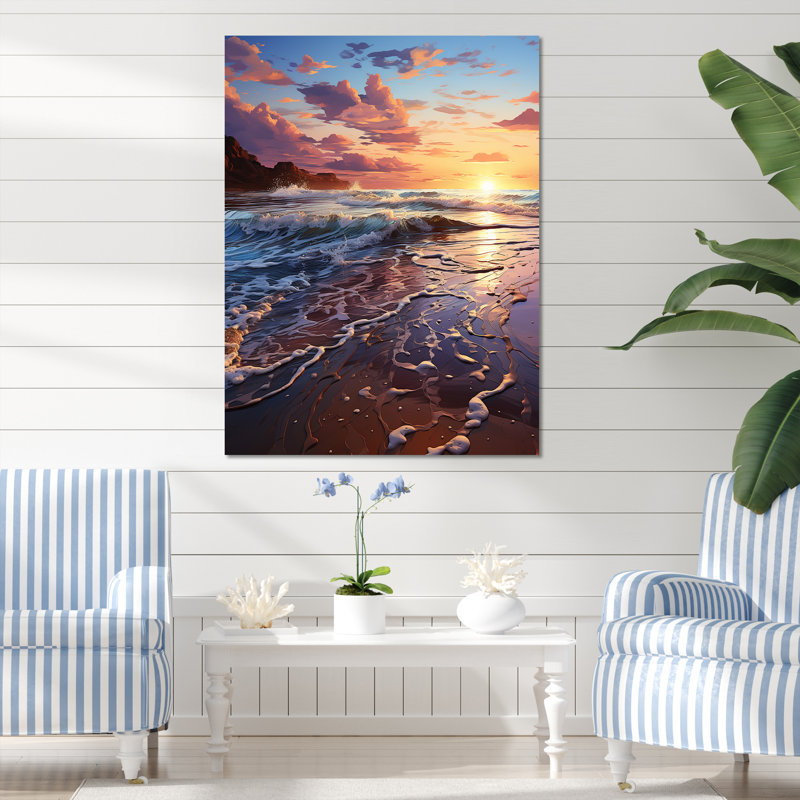 «Beachside Sunset Horizon 4», art mural plage, Toile tendue, H 32 po x l 16 po x P 1 po
