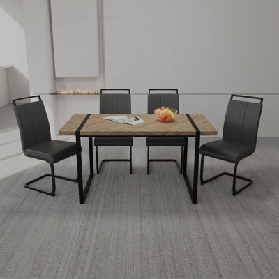 Industrial Rectangular MDF Dining Set with PU Chairs