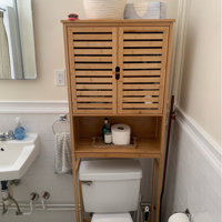 AmazerBath Bamboo Toilet Paper Storage Cabinet, Crevice Storage Cabinet,  Scroll Design