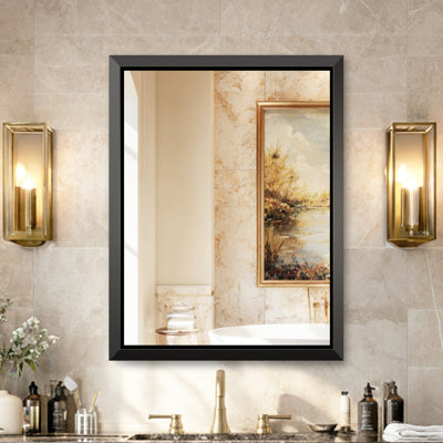 30X36" Floating Modern Bathroom Mirror, Beveled Aluminum Frame Wall Mirror For Vanity, Anti-Rust Hd Copper-Free Silver Mirror, Vertical/Horizontal Easy Installation, Brushed Black