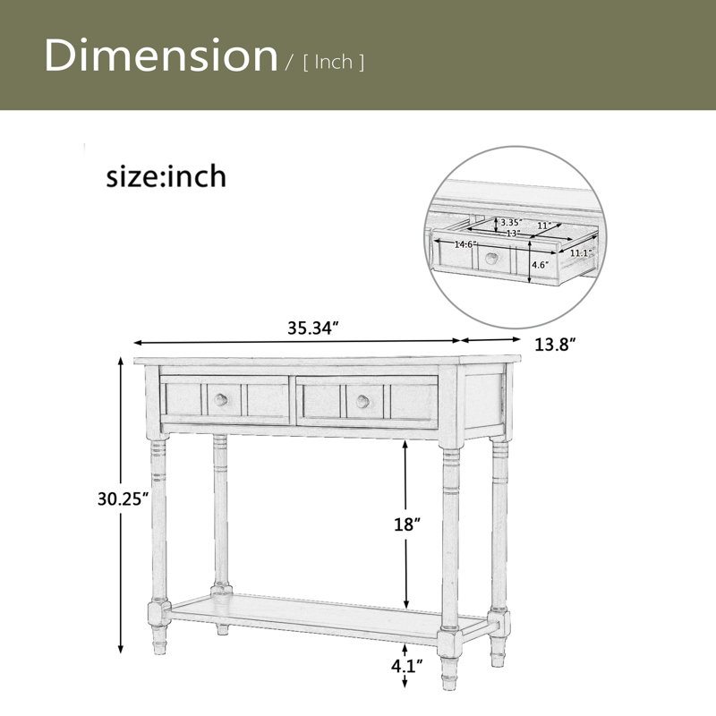 Console Daisy Series avec deux tiroirs et une tablette inférieure, Blanc