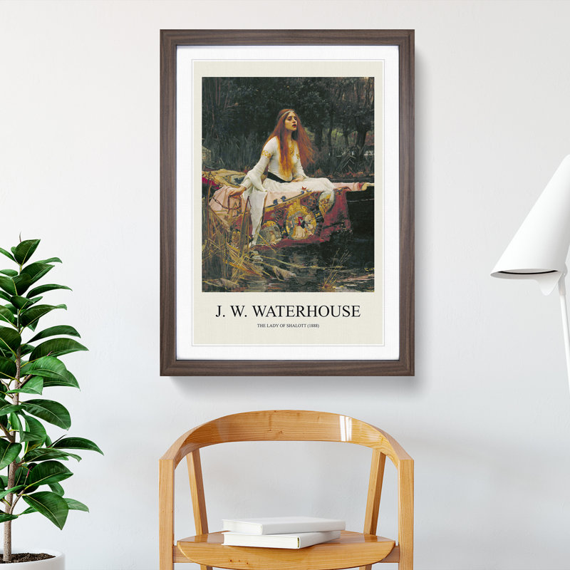 The Lady of Shalott by John William Waterhouse - Picture Frame Painting on MDF, 65cm H x 48cm W x 2cm D, Walnut Framed