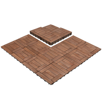 12" x 12" Fir Wooden Floor Tiles Pack of 27 Interlocking  DIY Deck Tiles