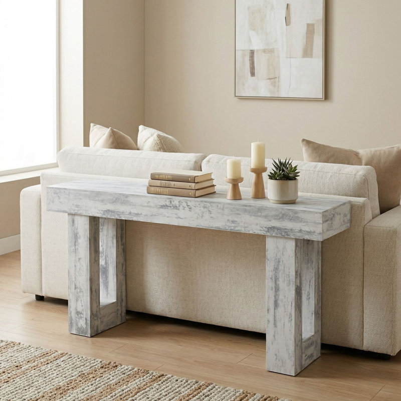 63" Modern Minimalist Entryway Table, Console Table For Hallway, Living Room And Sofa Back, White/Grey
