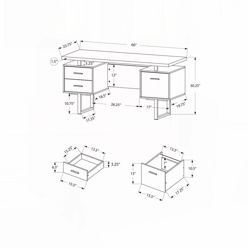 Bureau d'ordinateur à domicile avec tiroirs de rangement, Noir / Noir