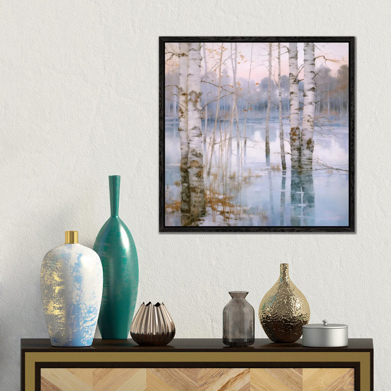 Wintry Birchwood by Steve Hunziker - Gallery-Wrapped Canvas Giclée on Canvas, 45.72 cm H x 45.72 cm W, Black Floated Frame
