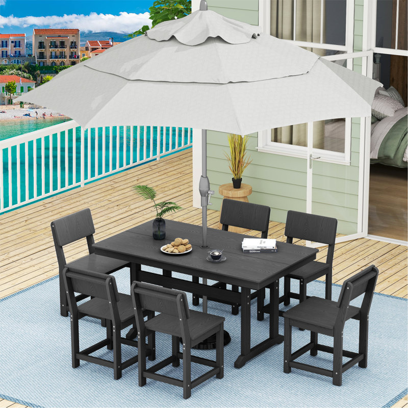 Ensemble de salle à manger de patio pour 6 personnes avec table rectangulaire toutes saisons HikHDPE, Noir, 6