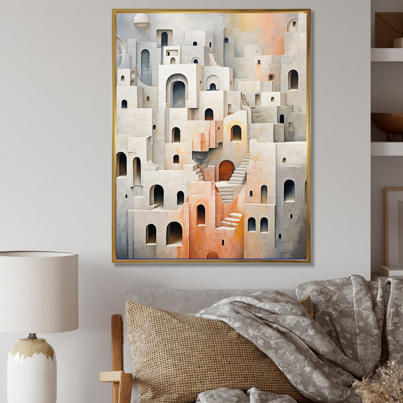 Minimalisme des forteresses I sur toile, H 32 po x l 16 po x P 1 po, Cadre flottant doré
