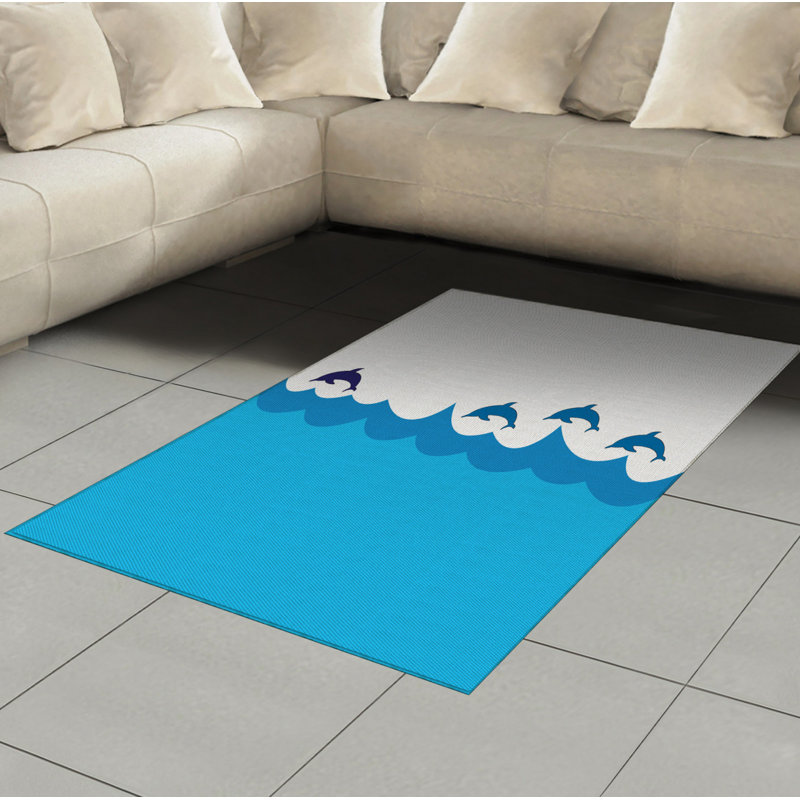 Tapis décoratif bleu à haute densité de fibres longues en polyester, Rectangle— 4 pi x 5 pi 8 po