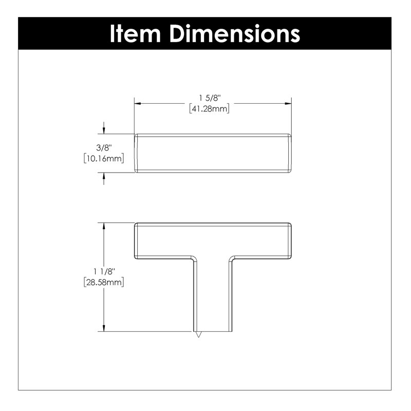 Poignée en T de la collection Skylight - bouton d'armoire 1-5 / 8 "x 3/8" noir mat - Quincaillerie contemporaine pour tiroirs et armoires