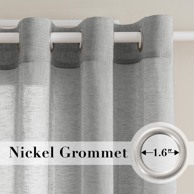Rideaux semi-transparents avec œillets en mélange de lin - 37 po / 52 po de largeur, panneaux semi-privés et filtrant la lumière pour chambre à coucher 