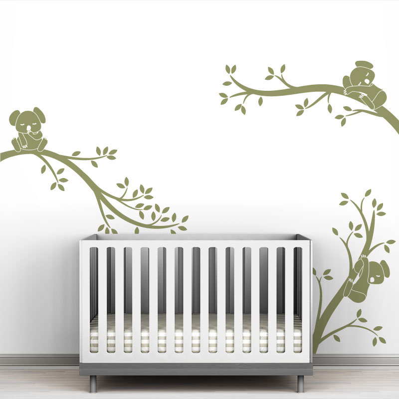 Décalcomanie murale branches monochrome tree branches Koala, Vert olive