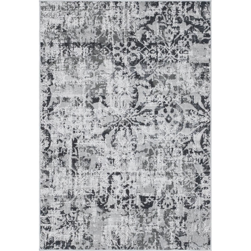  Floral Gray Area Rug, Rectangle 4'1" x 6'1"