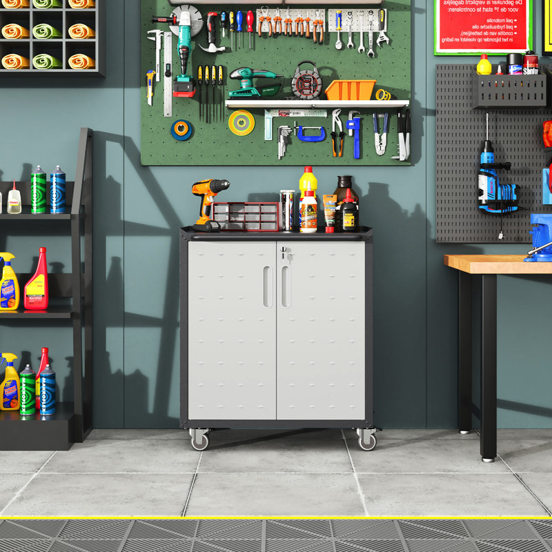 Armoire en métal avec roues mobiles verrouillables - pour le garage et le bureau. Vaste espace, tablettes réglables. Noir gris Rangement mobile l 29,93 po x P 16,49 po et H 34,83 po polyvalent pour le garage, la construction et l'intérieur. +
