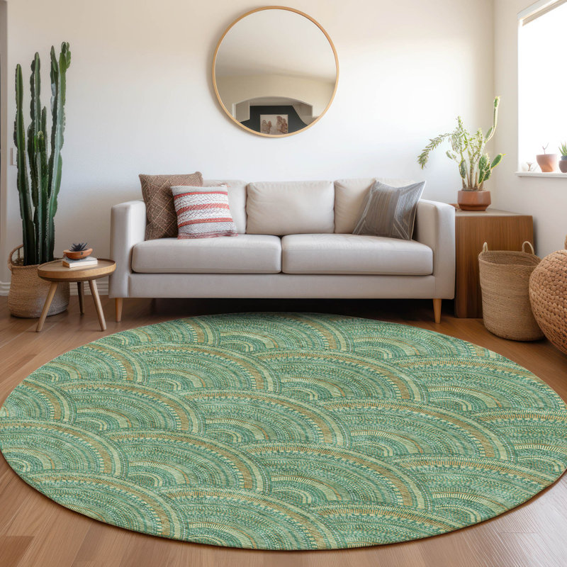 Premium Machine Washable Prisco Sage Rug, Round 8'