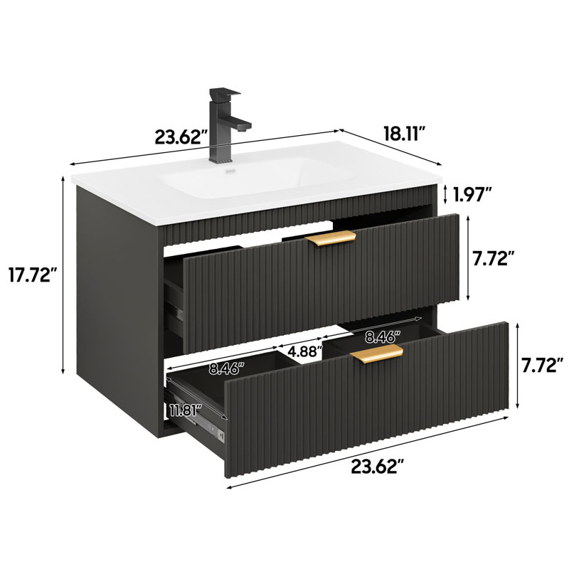 Bathroom Vanity With Sink Combo, 24", Black