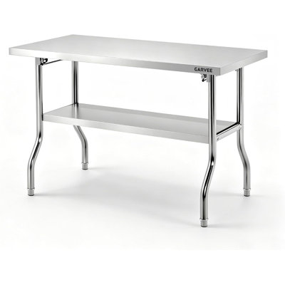 Extra Wide Stainless Steel Folding Table 48x30 Inch, Heavy Duty 400 LBS Capacity Portable Prep Table, No Assembly Workbench for Kitchen, Grill Station, Garage, Laundry, Camping