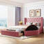 Lit plateforme tapissier moderne avec 1 grand tiroir, 2 tabourets de rangement latéraux, cadre de lit moderne pour chambre d'amis-195707660