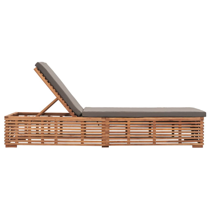 80" Long Reclining Teak Single Chaise with Cushions, Dark Gray