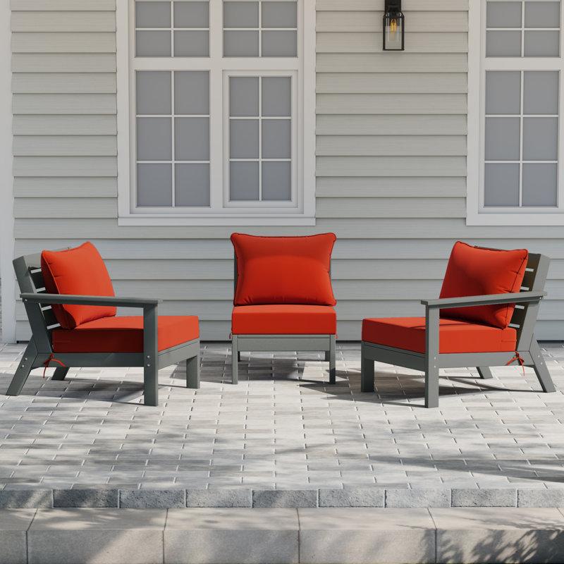 Ensemble de conversation à assise profonde 3 pièces avec coussins, Gray, Orange