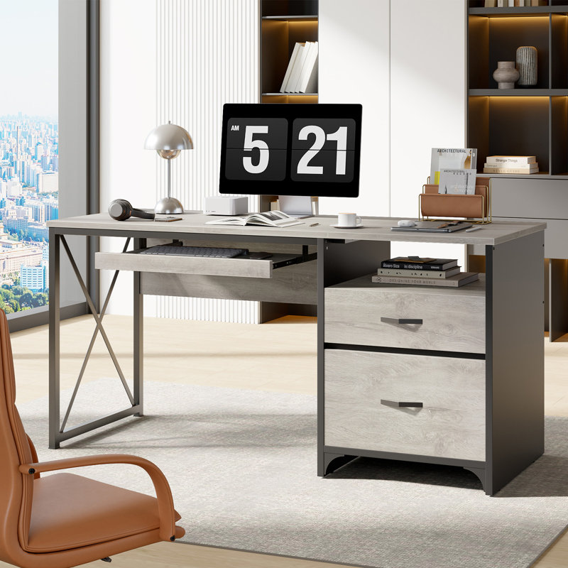 Bureau d'écriture avec plateau pour clavier Labelle, Chêne gris clair